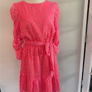Lilly Pulitzer Chianna dress .
Coral sand , metallic silk dress .
NWT